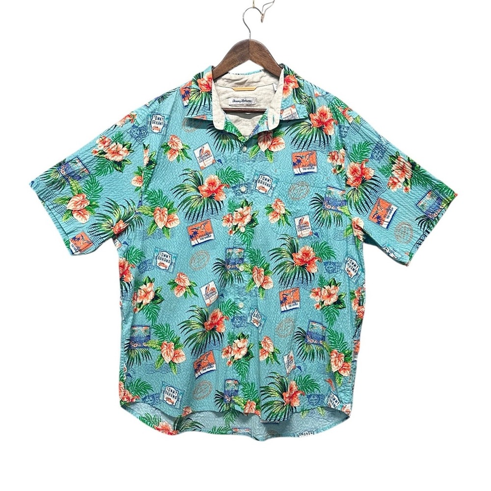 Tommy Bahama Mens Hawaiian Shirt‎ Size XL All Over Print Short Sleeve Button Up